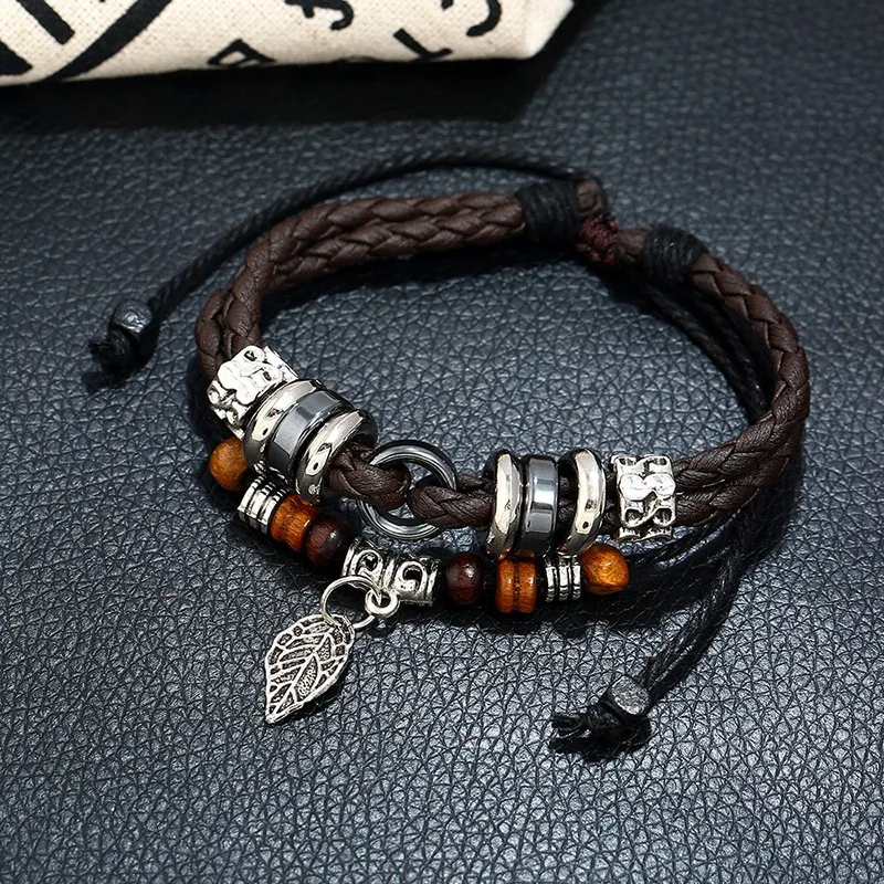 Multilayer Woven Bracelet Student Leaf Pendant Bracelet Korean Fashion Bracelet Personalized For Daily Wear Youth Fashion