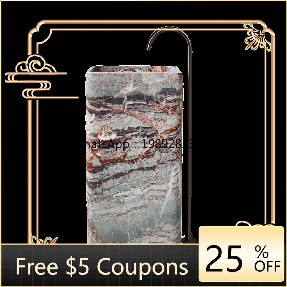 

AB natural marble wash basin household hotel light luxury square column basin integrated floor bathroom washbasin