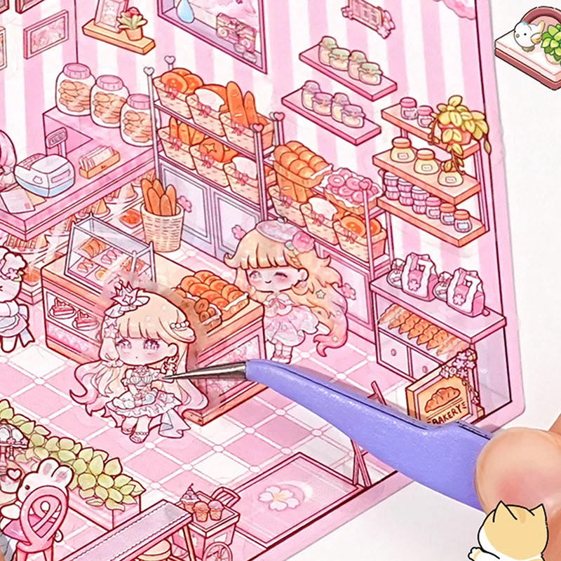 สติกเกอร์สามมิติซ้อนภาพการ์ตูนร้านอาหารเบเกอรี่ฉาก3D บ้านขนาดเล็ก1ชุด