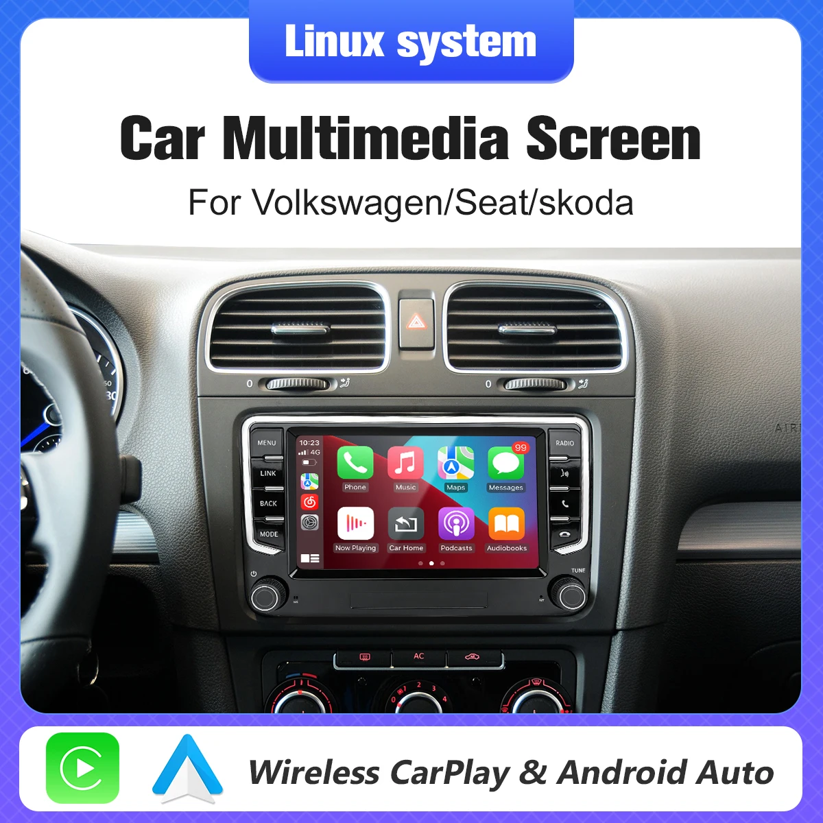 

7-дюймовая автомобильная мультимедийная система Android Auto с CarPlay, GPS-навигацией и сенсорным экраном на Linux для Volkswagen/Seat/Skoda/Passat/Golf/Polo