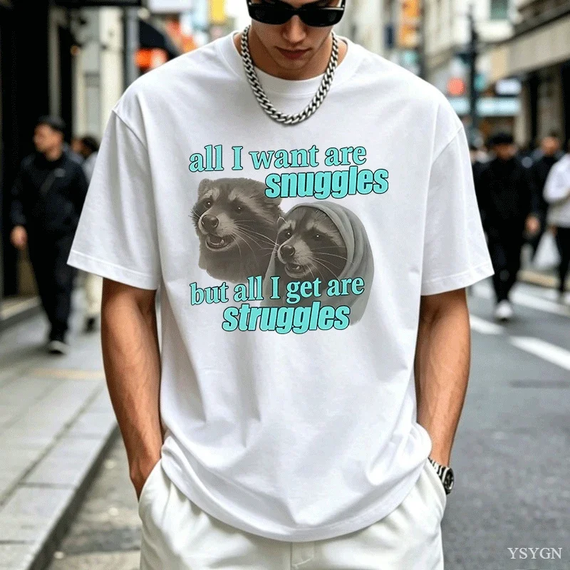 Snuggles and Struggles Cat T Shirt Funny Meme Cat Lover T-shirt Men Women Casual Cotton Short Sleeve Tshirt Comfortrable Tee