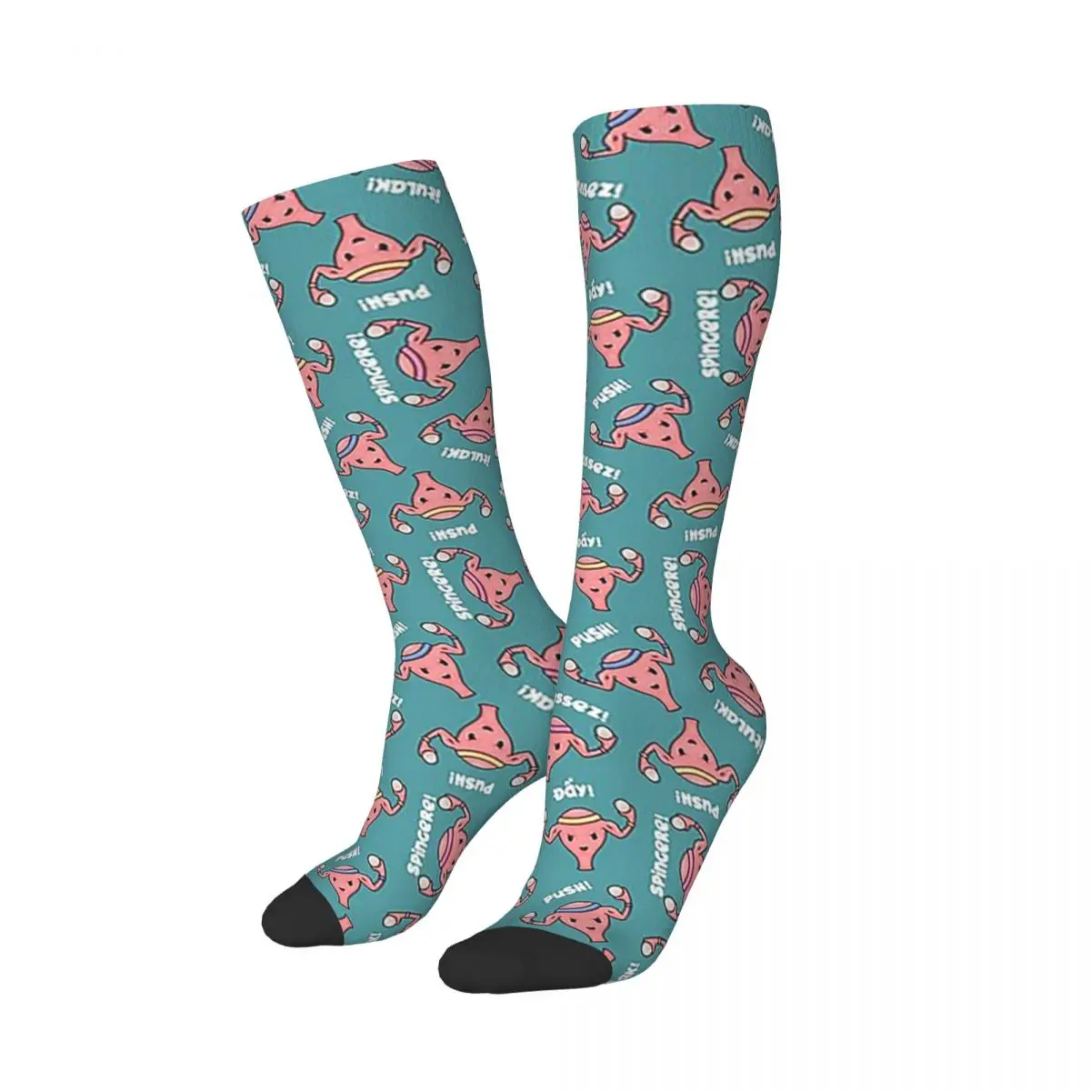 Pregnant Uterus PUSH Scrubs, Nurses, Midwife, OBGYN Teal Socks Harajuku Stockings All Season Long Socks for Man Woman Gifts