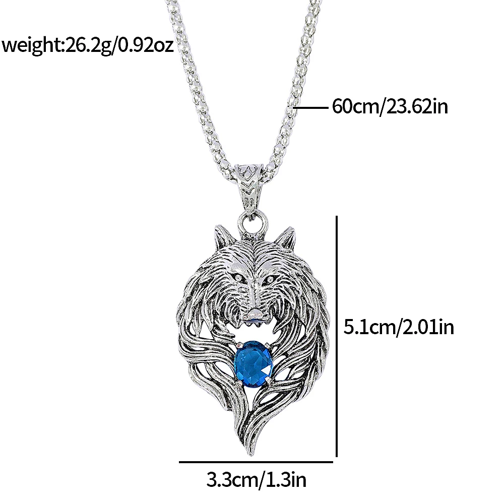 قلادة رأس الأسد باللون الفضي مع لهجات الزركون الأزرق، إكسسوار رائع إبداعي للنساء والرجال، هدية عصرية