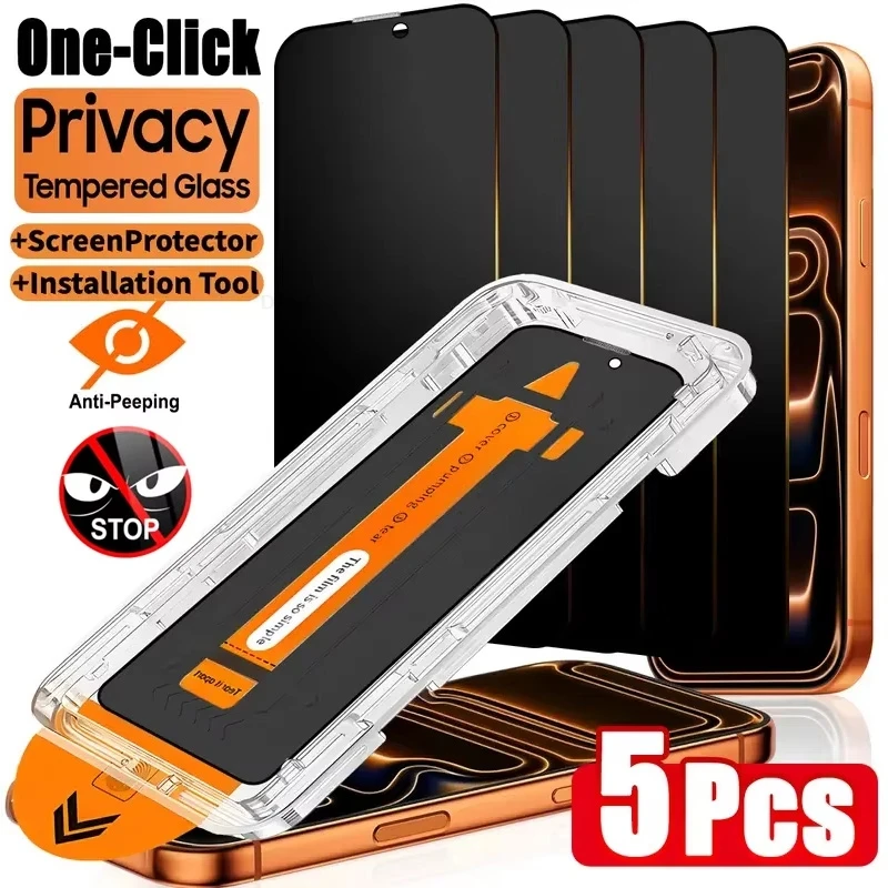 Protection d'écran anti-espion 1-5 pièces pour iPhone 17 16 15 14 13 12 11 Pro Max XS X XR Air 6 7 8 Plus 16e Installation en un clic Verre