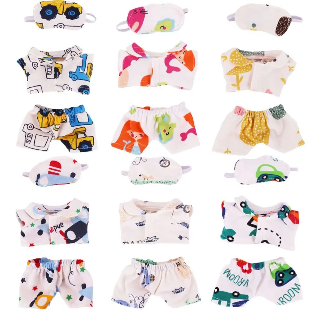 

Cute Plush 17cm Clothes DIY Casual T-shirt Overalls Suit Clothing Mini Doll Bedding Set For Labubu