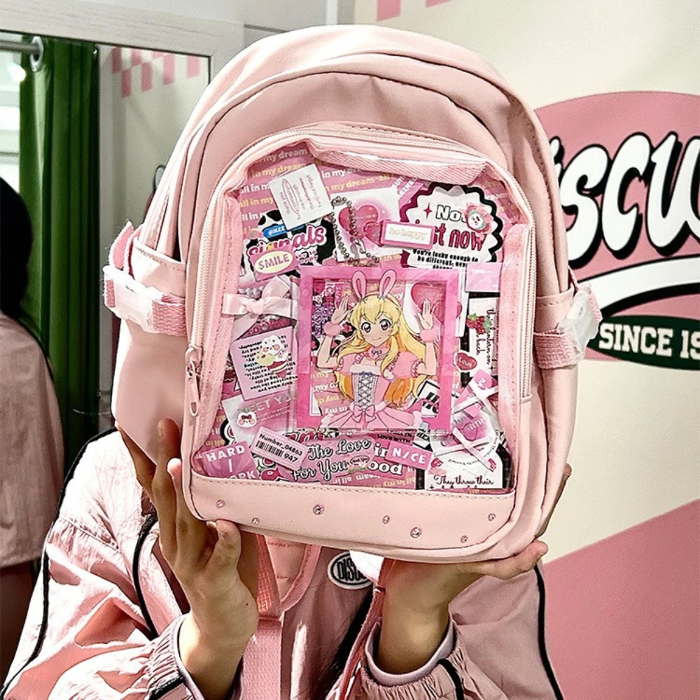 شارة شريطية شفافة يومية، حقيبة ألم منخفضة الشهية ثنائية الأبعاد، حقيبة مدرسية للطلاب، حقيبة ظهر كاجوال متعددة الاستخدامات لطلاب الجامعات