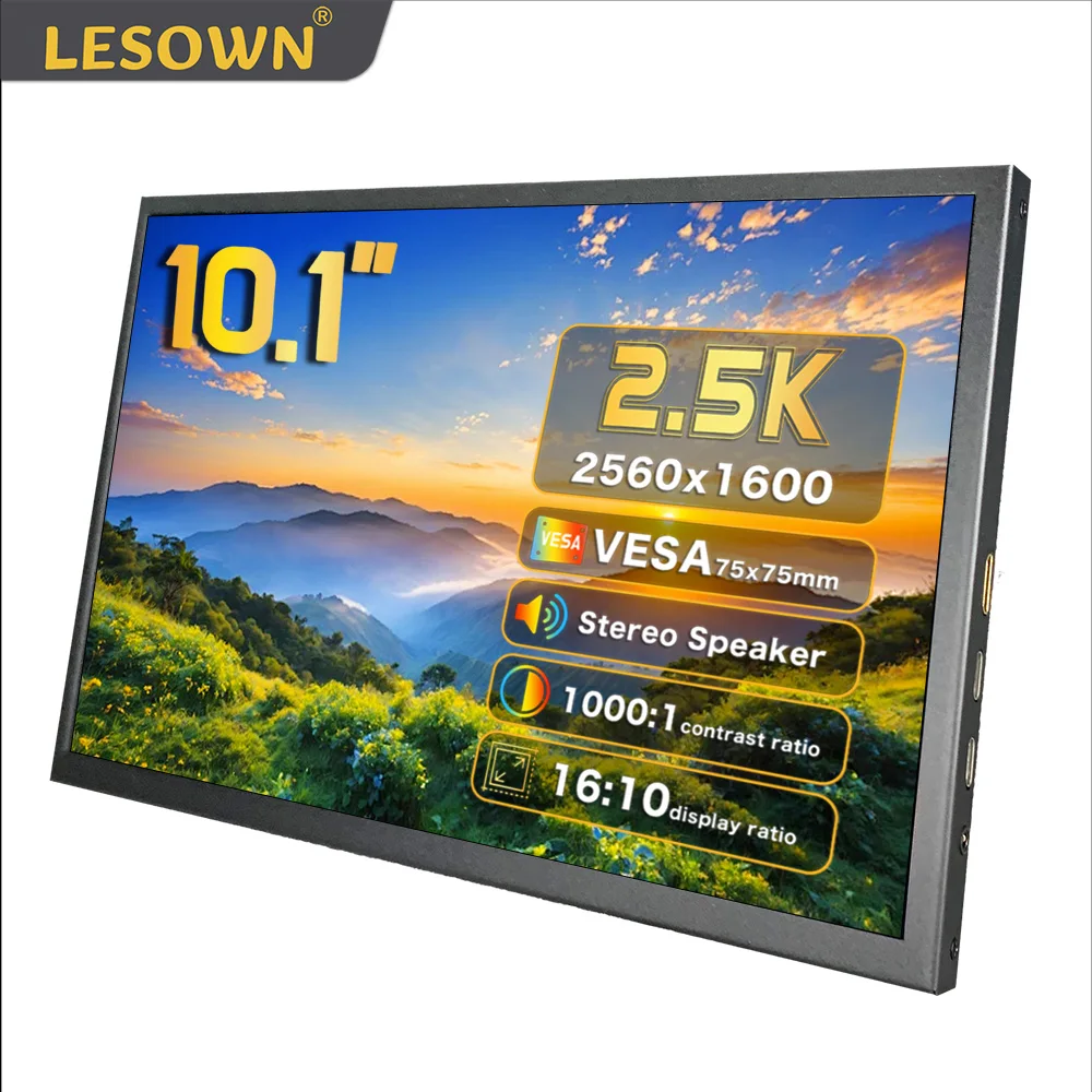 

LESOWN Mini Travel Monitor 10.1in 2.5K Portable Gaming Display Camera Video Field Monitor Plug & Play for Windows mac OS Laptop