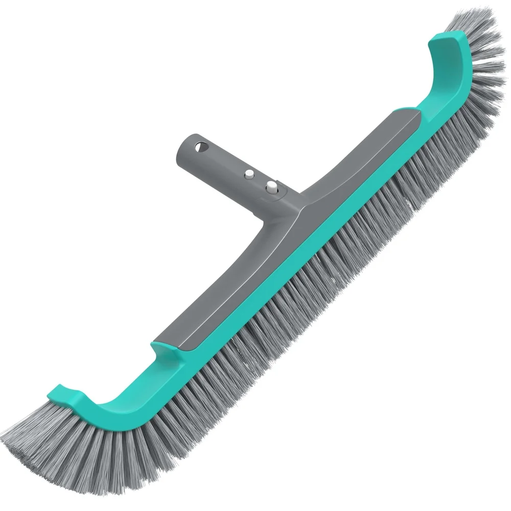 20 Inch Curved End Pool Brush with Extended Side Bristles Durable Aluminum Handle In Ground Above Ground Pools Spas Tubs