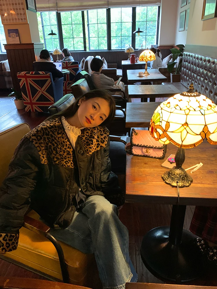 

Luo Luo Jieji Women's Leopard Print Patchwork Cotton Jaet 2025 New Design Small ence This Year's ular Cotton Coat