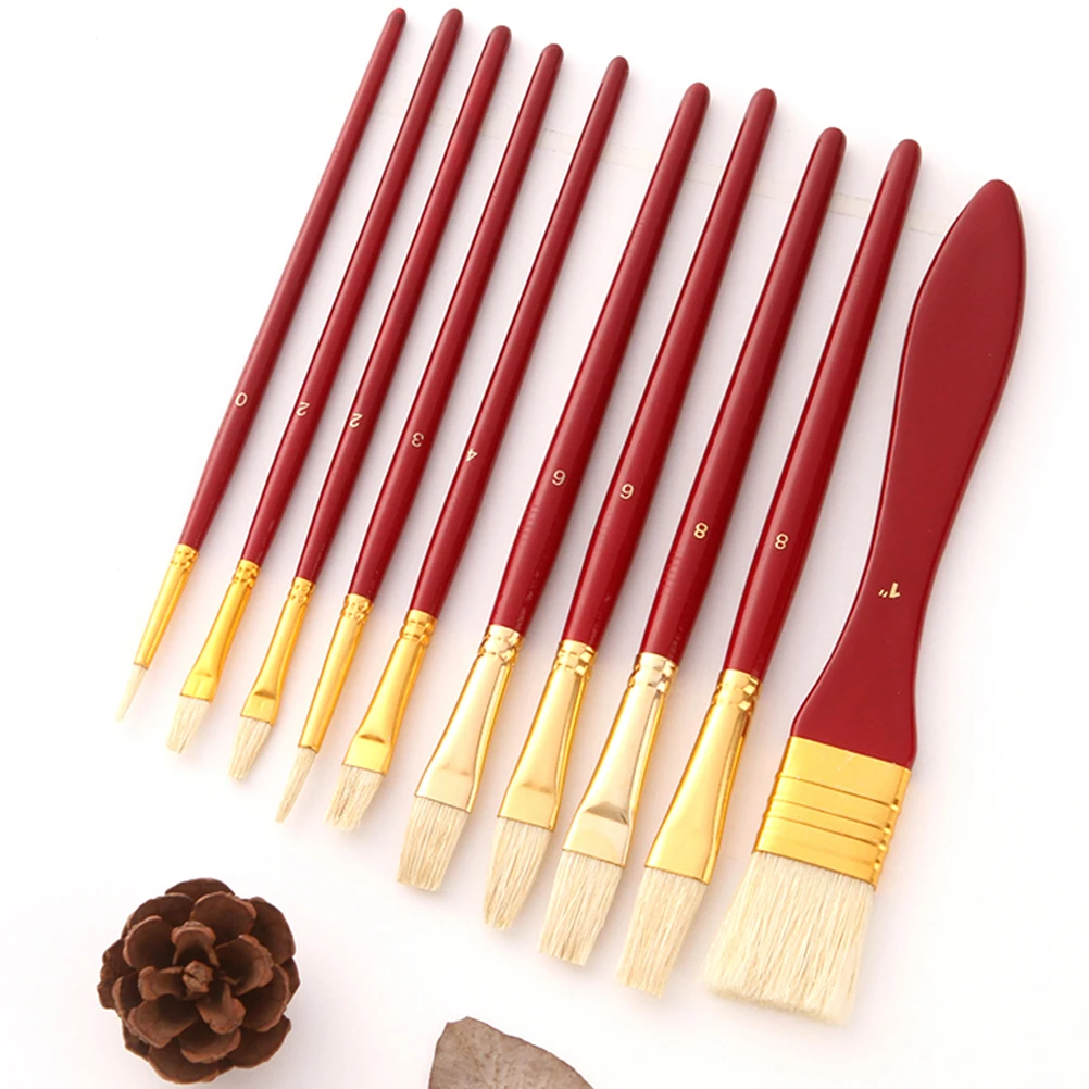 

1 set Oil Brush Board Set Premium Wooden Bristle Brushes for Painting Stencils Crafts Watercolor Acrylics Durable Long Handle