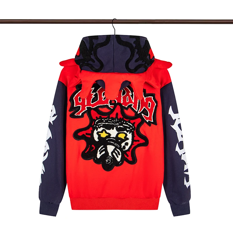 Glo Gang Zip-Up Hoodie American Trendy Pattern Embroidery Pointed Fall Winter Men Women Hoodie