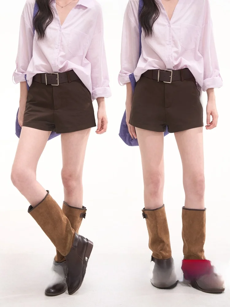 

High Waist Casual Shorts Women's Slim Fit Spring Summer Fashionable Korean Style Straight Leg Cotton Blend Pants