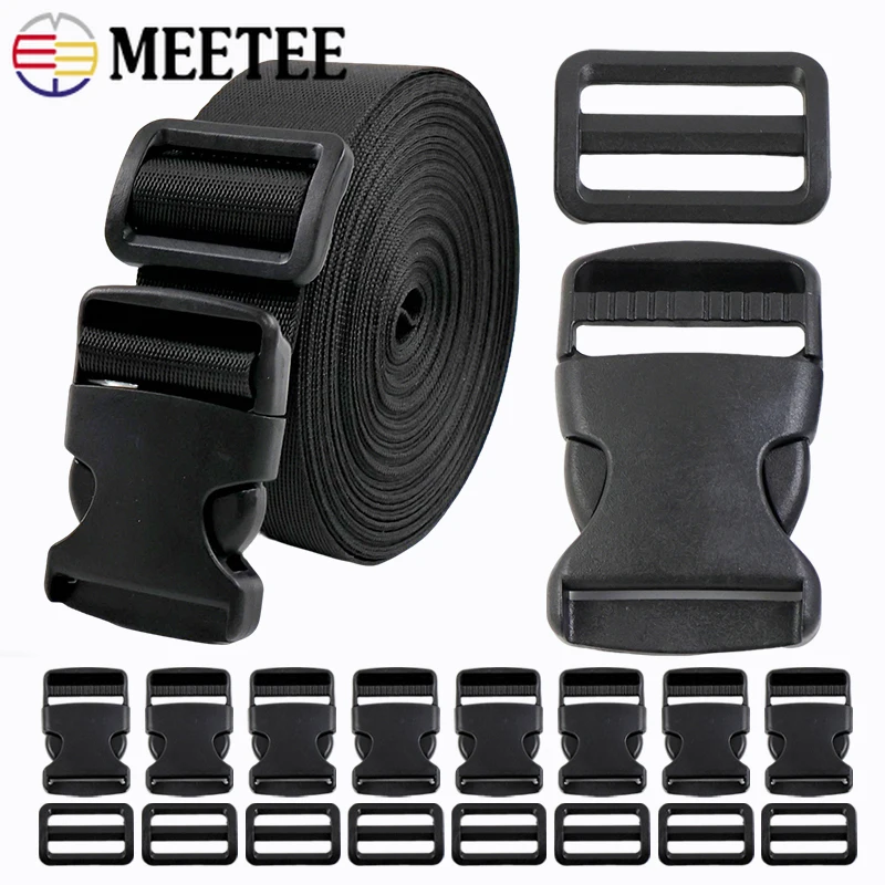 

5/10/20Sets 20-50mm Black Release Buckle Nylon Webbing Straps Adjust Clasp Tri-Glide Slider Backpack Strap DIY Bag Accessories