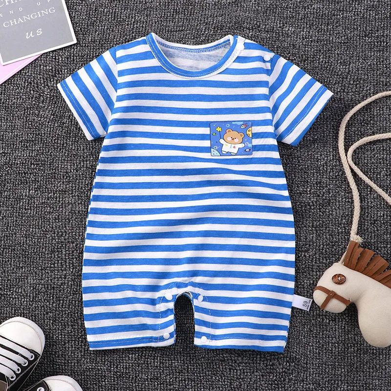 Bodysuit for Newborns Baby Boy Clothes New Kids Cotton Short Sleeve Stripe Jumpsuit Girls Fashion Cute Crew Neck Crawling Suits