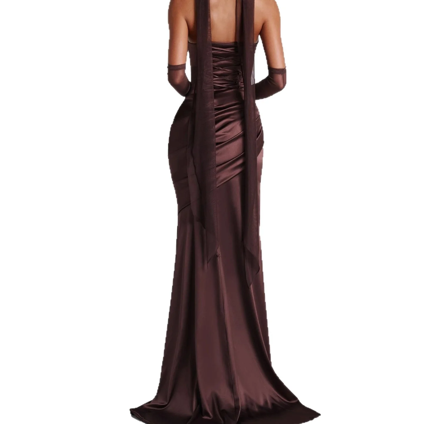 Summer New Arrival Pure Color Satin Folded Bustle Slim Fit Strapl Dr Evening Par Ball Gown Floral Print Polyester Fabric