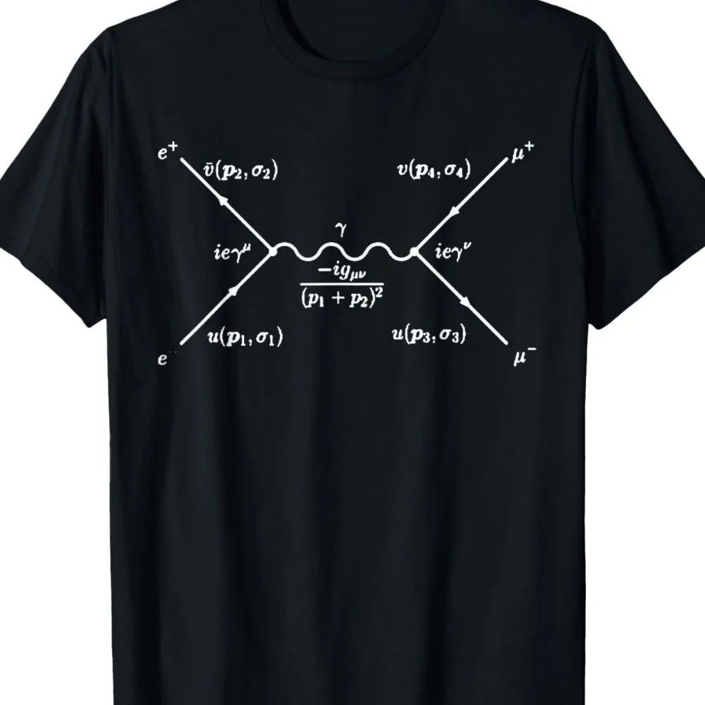 Men'S T-Shirt Made of Feynman Diagram Design Electron-Positron Annihilation Graph Black Casual Short Sleeve Shirt for Adults