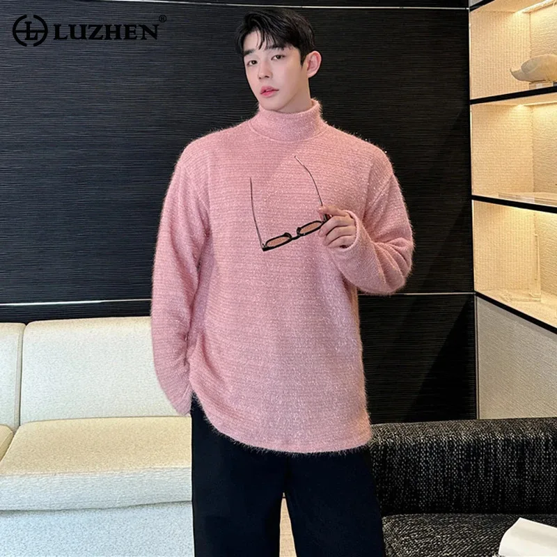 LUZHEN Korean Bright High Collar Versatile Casual Knitted Sweater Spring Bottom Shirt Niche Design Youth New Men's Tops LZ8267