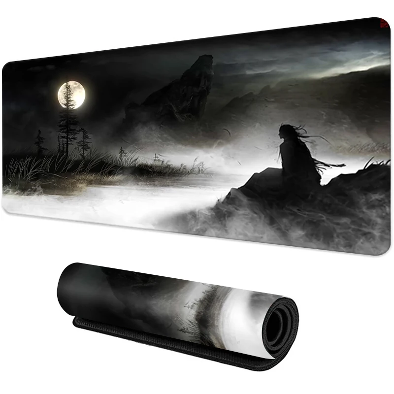 لوحة ماوس رائعة كبيرة الحجم من Night Moonlight Samurai 900x400 غير قابلة للانزلاق للرياضات الإلكترونية حصيرة مكتبية مشغل ألعاب لوحة ماوس ملحقات سطح المكتب ﻿