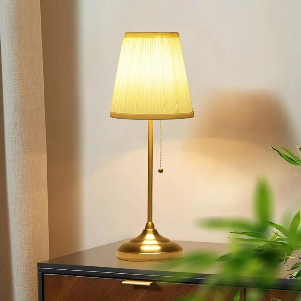 

Modern Table Lamp For Bedroom, Gold Bedside Lamp, Farmhouse Nightstand Lamp With Pull Chain Switch, 20"" Small Table Lamp For