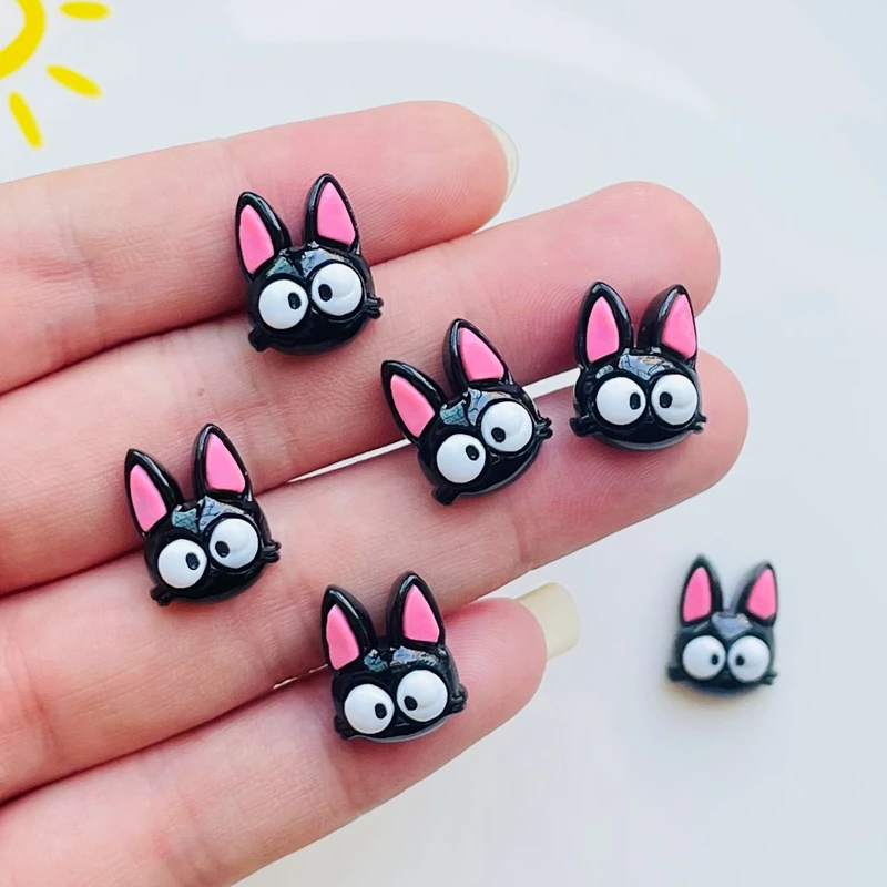 Mini horquilla de resina para manicura, accesorios de decoración de 30 piezas, Kawaii, Animal de dibujos animados, gatito negro, joyería Diy