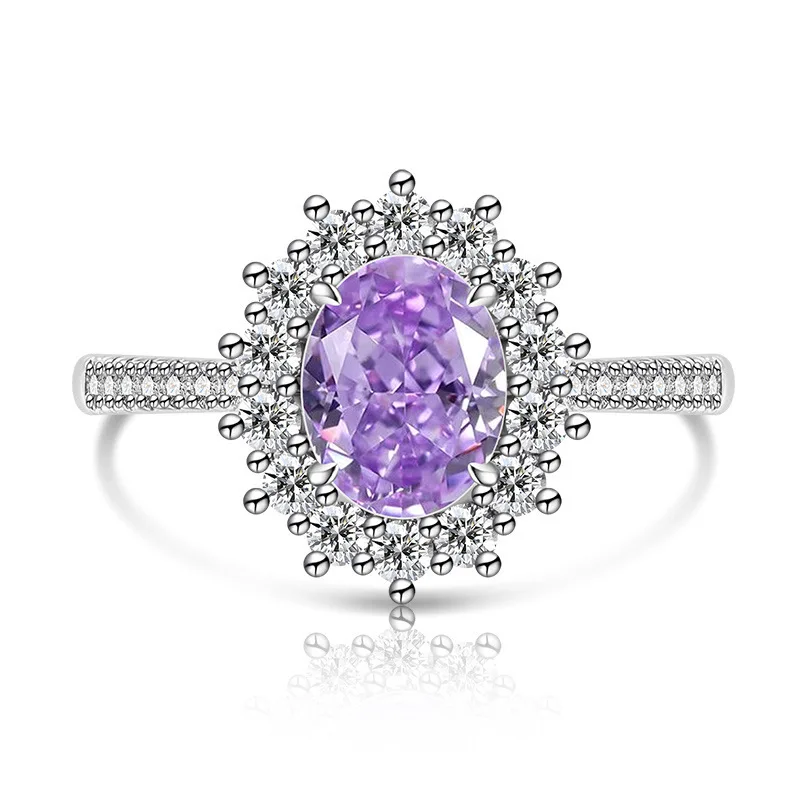 925 Sterling Silber Mode Luxus-Ring mit Eisblumen-Schliff, Taubenei-Sonnenblumen-Kristall und Zirkon für Damen, Schmuckgeschenk – Detail 12