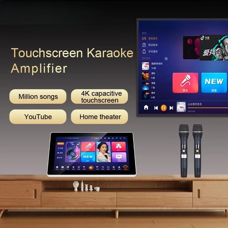 18.5 Inch Wireless Microphone Set with Karaoke Speaker System Amplifier and Touch Screen-for Home KTV Players