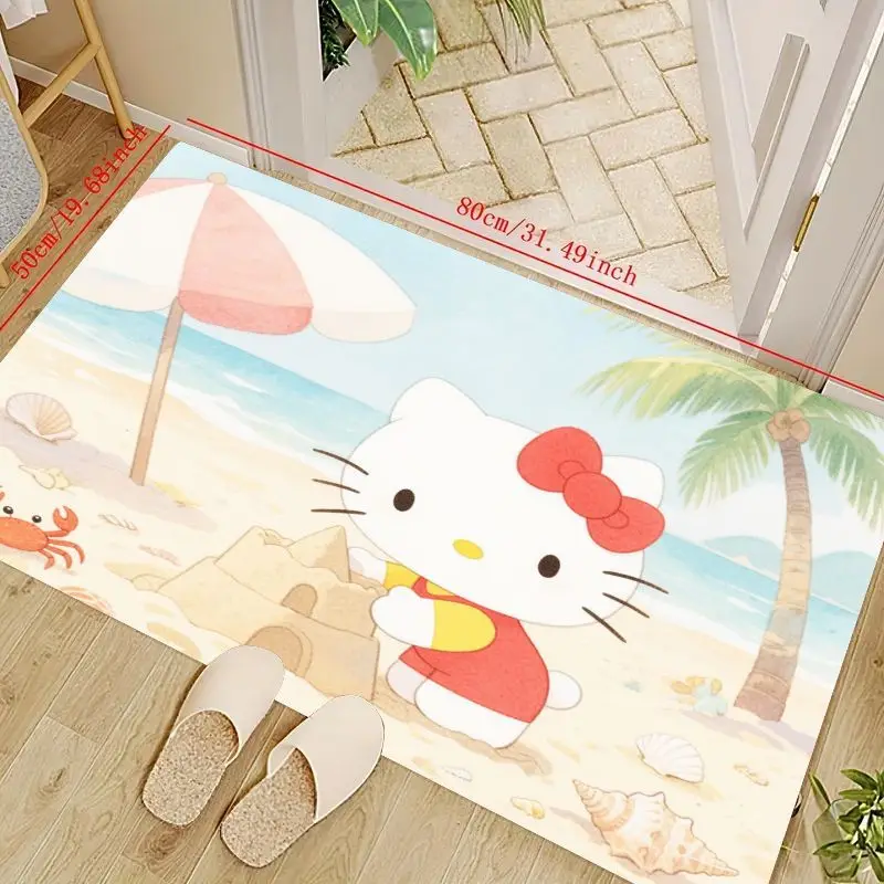 

1 шт. милый коврик Hello Kitty Sanrio в стиле аниме с героями мультфильмов, летний пляжный напольный коврик, очаровательный противоскользящий абсорбен с песком и пальмой на тему океана