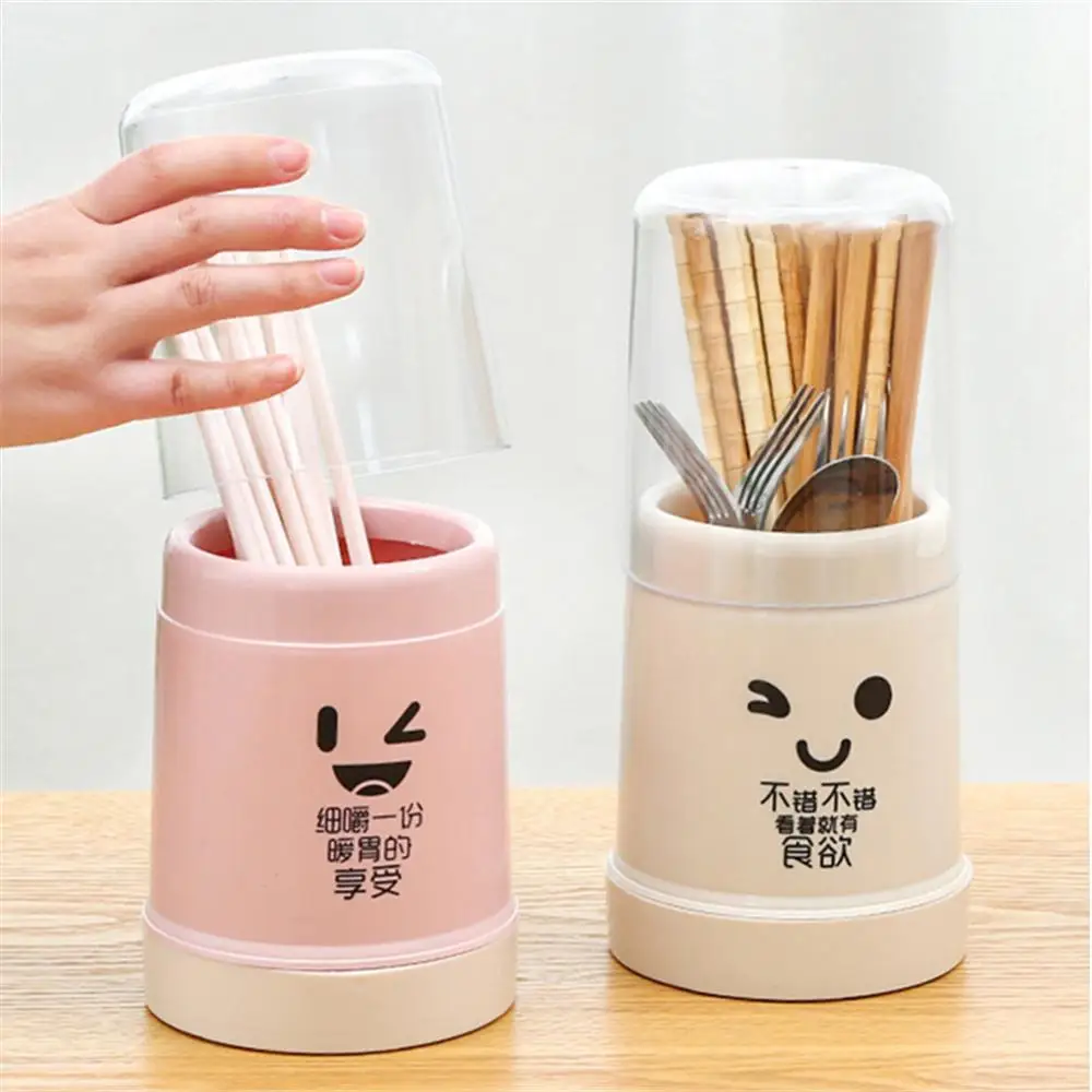 Dustproof Chopstick Holder Cylinder Detachable Cage Flatware Rack Spoon Fork Drying Plastic Drain Storage Box with Cover