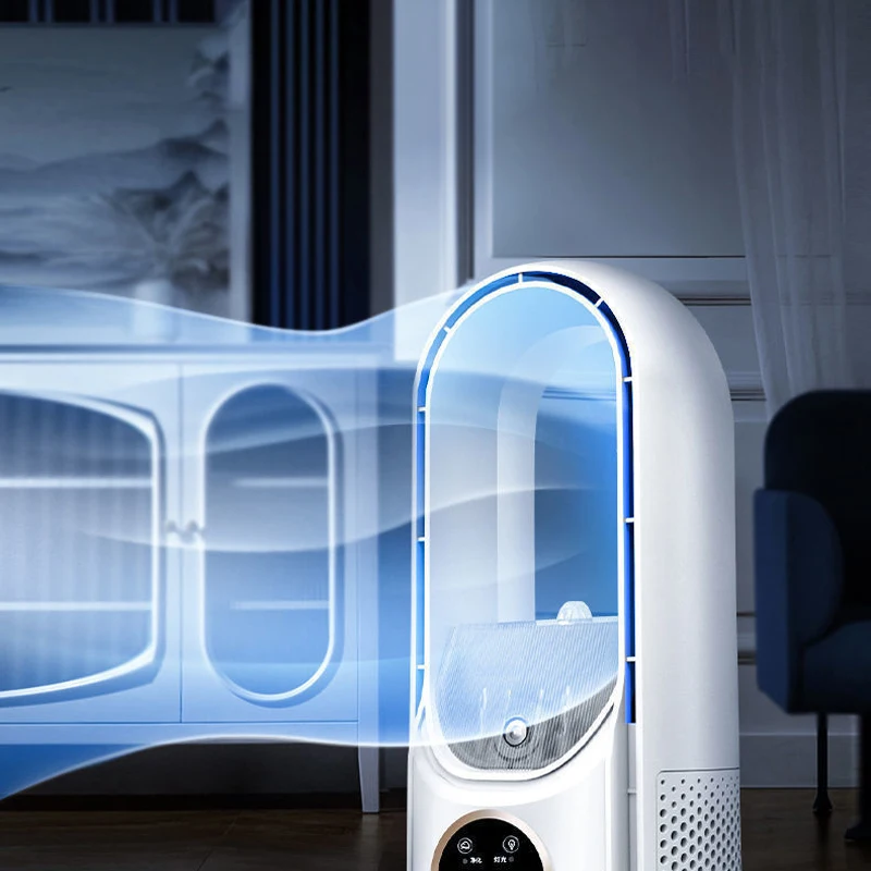 Raffreddatore d'aria ventilatore elettrico senza foglie aria fredda umidificazione atmosfera purificante Timer della luce velocità del vento a 6 velocità aria circolante
