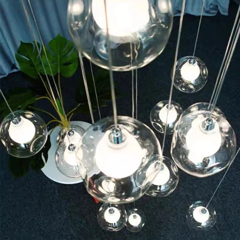 Modern staircase ceiling chandelier living room dining room light luxury Nordic lamps villa loft glass spherical long chandelier