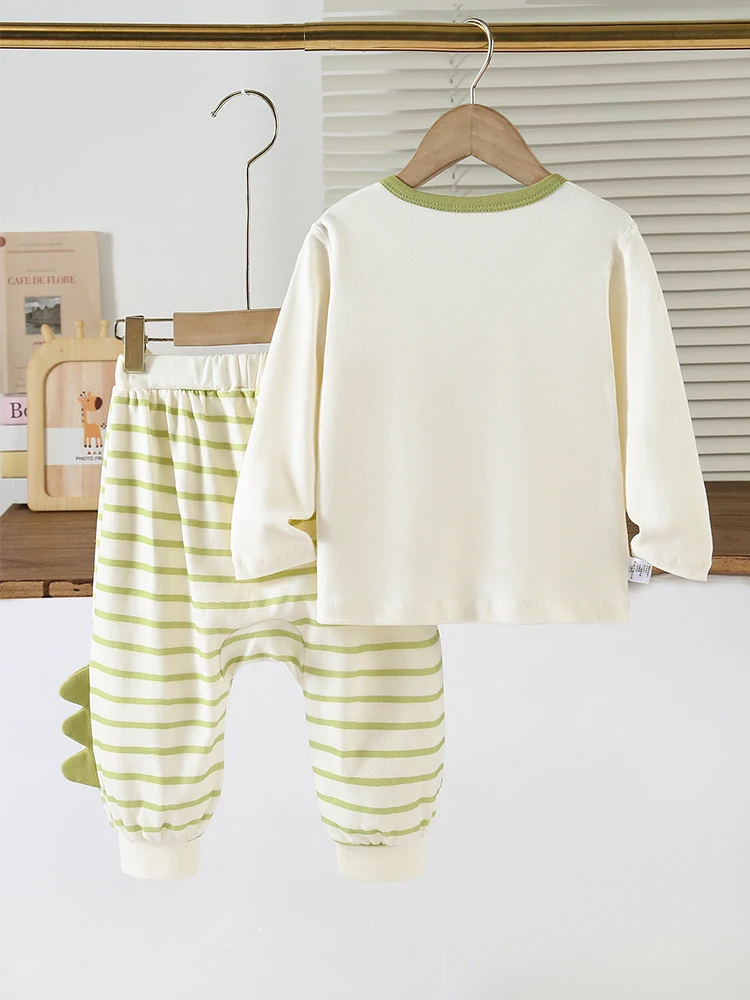 طفل الخريف مجموعة جديدة الربيع والخريف نمط الذكور والإناث الطفل ديناصور نزهة طويلة الأكمام السراويل الطويلة قطعتين مجموعة