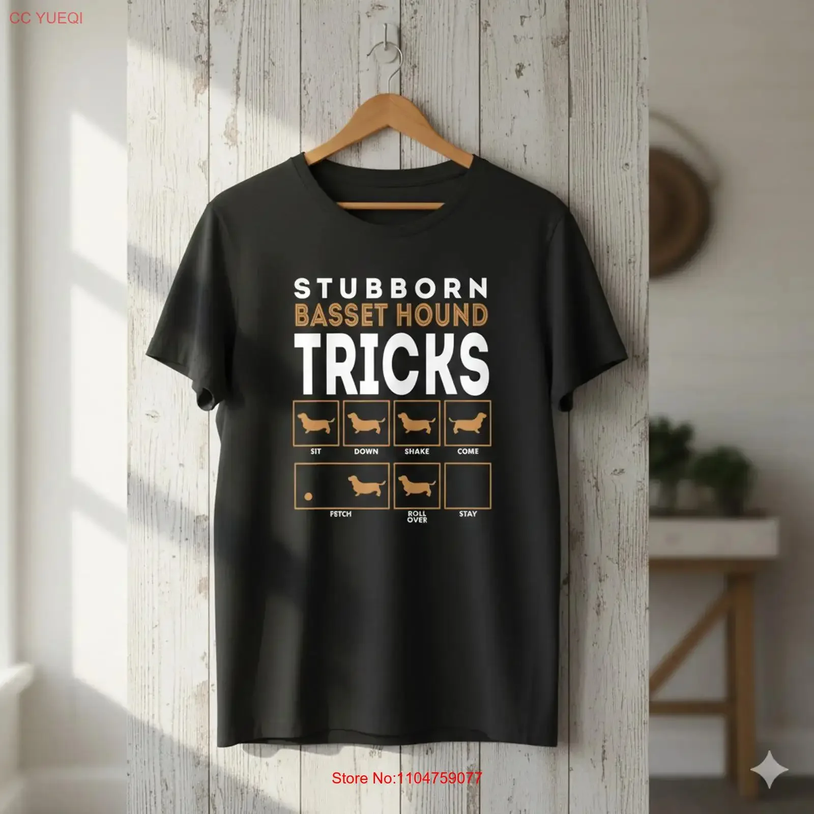 Stubborn Basset Hound Tricks Funny Dog Lover T Shirt Black S054 vintage Washed streetwear Comfortable Top For Everyday Wear