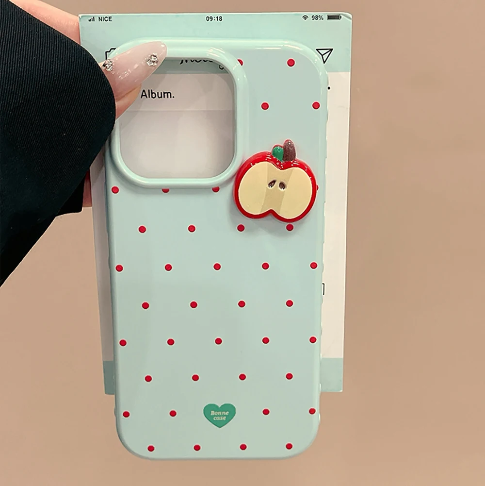 الكورية الأحمر منقطة لطيف ثلاثية الأبعاد شرائح أبل جراب هاتف آيفون 13 14 16 15 17 برو ماكس للصدمات واقية لينة غطاء