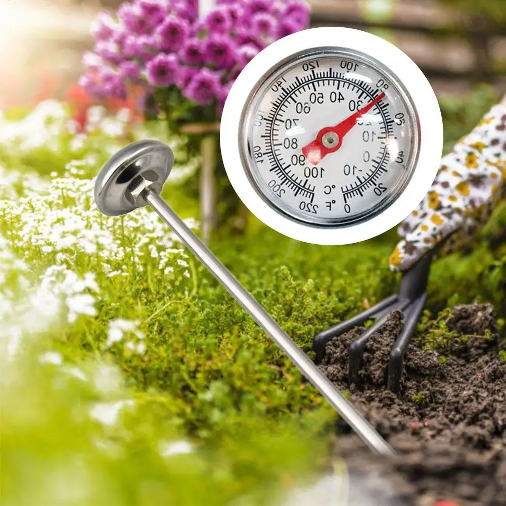 Soil Temperature Thermometer Stainless Steel Ground Temp Meter Gardening Accessories Compost Thermometer for Potting Planting