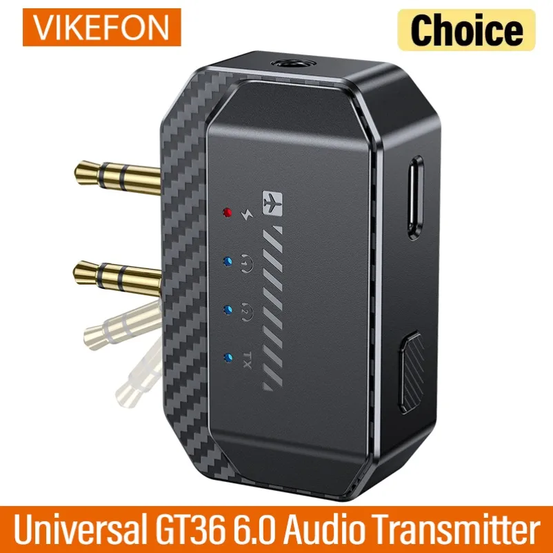 Wireless Audio Transmitter 90°Flexible Plug 180mAh Long Battery Life Stable Signal Dual Device Sharing for Cross-country Travel