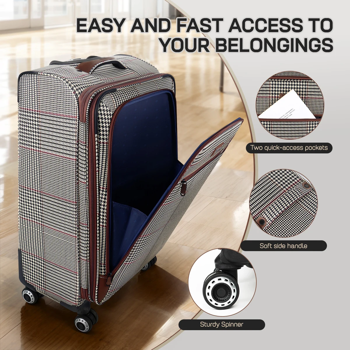 Softside Luggage Expandable 4 Piece Set Suitcase with 360° Upright Spinner Softshell Lightweight Luggage Travel Set 20