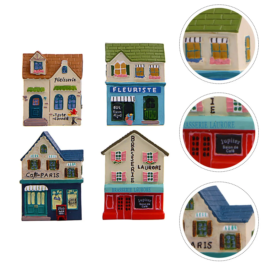 

4Pcs Resin Miniature Ornaments Leisure Hut Decor Christmas Gift Desktop Decoration Home Decor Resin Miniature Ornaments