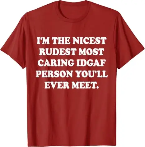 Ich bin der netteste, unhöflichste, am meisten aufmerksamste IDGAF-Mensch, den Sie jemals treffen werden. T-Shirt im Y2K-Stil, personalisiertes sarkastisches Witz-Spruch-T-Shirt, Outfit aus weicher Baumwolle – Detail 15