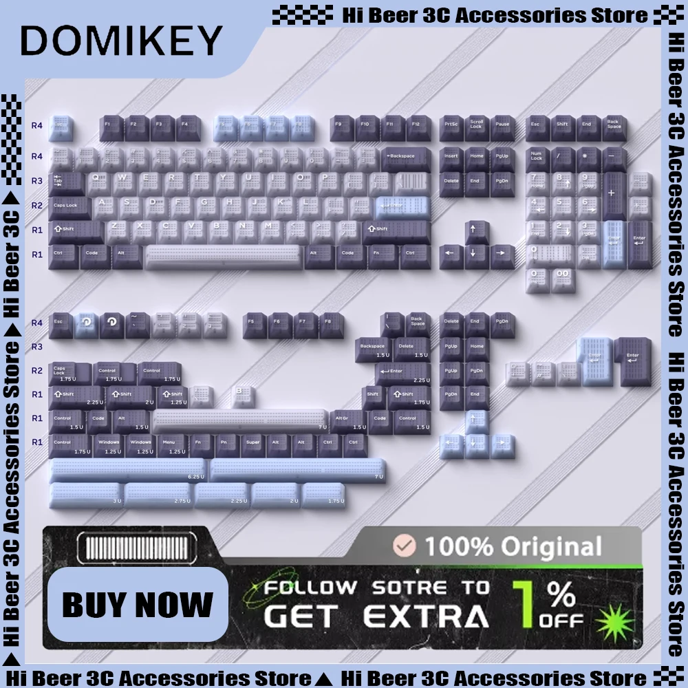 Domikey Hush ABS Keycaps for Mechanical Keyboard Double Shot Triple Shot Japanese Cherry Profile Ocean Blue Purple Color Game