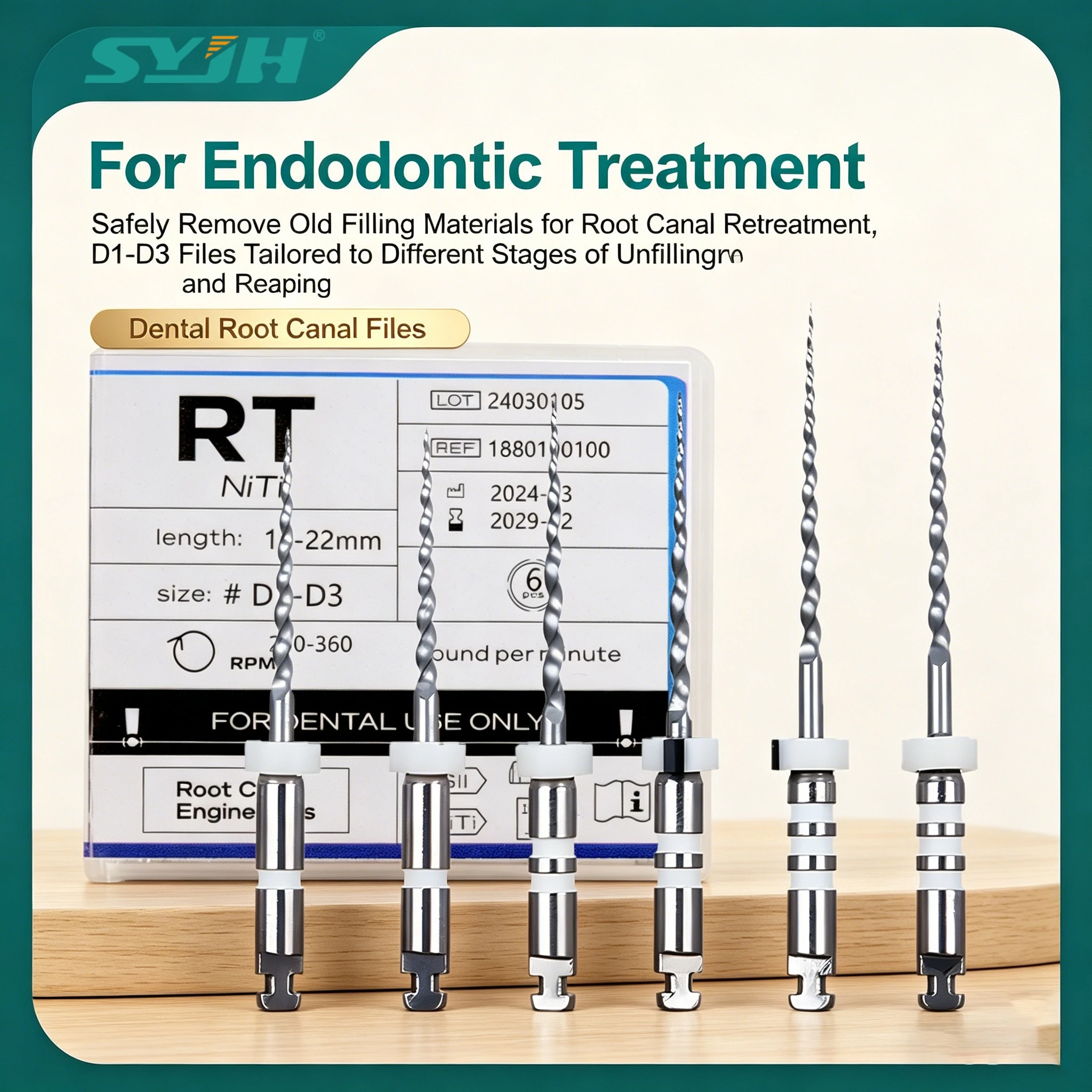 

Набор из 6 файлов NiTi SYJH D1-D3 для повторного лечения корневых каналов, очистки, пломбирования и коррекции формы корневых каналов, инструмент для стоматологов (6 шт./упаковка)