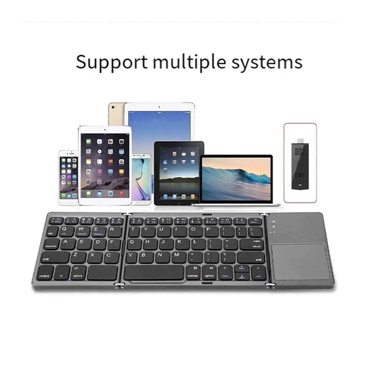 goodidea Tri-Fold Bluetooth Keyboard Touchpad Ultra-Thin Wireless Keyboard for Phone Tablet Laptop Portable Travel Keyboard A
