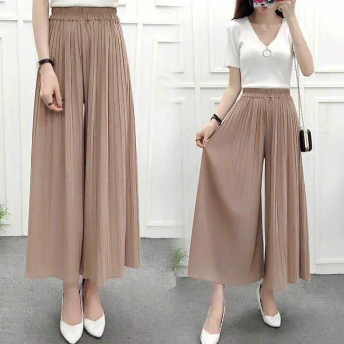 Sommer Neue frauen Hosen Koreanische Mode Feste Elastische Taille Gefaltete Lose Rock Hosen Plus Größe Casual Breite bein abgeschnitten Hosen – Detail 10