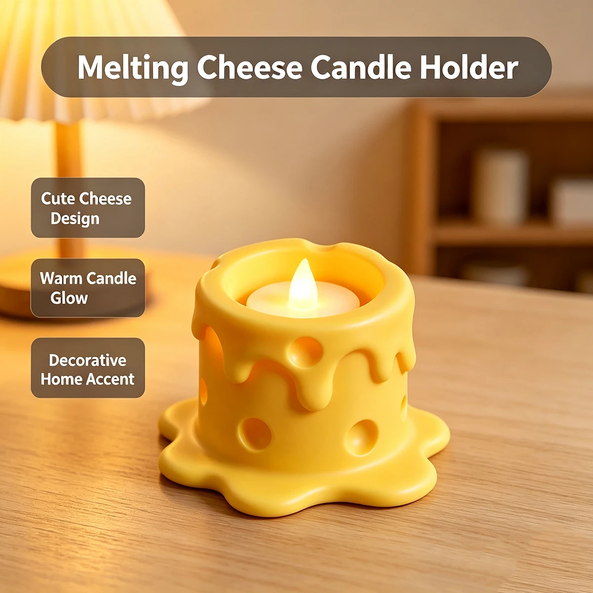 Melted Cheese-Shaped Candle Holder, Cute Cheese Hollow-Out Aromatherapy Candle Base, Home Desktop Decoration Ornament, Night Light Candle Holder
