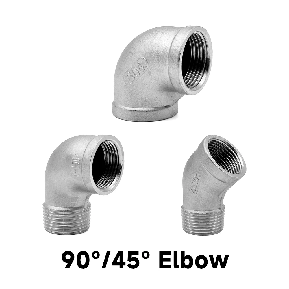 304 Stainless Steel Threaded Pipe Fitting Male Female Elbow 90°45 Tee Y Cross End Cap NPT BSPT 1/4