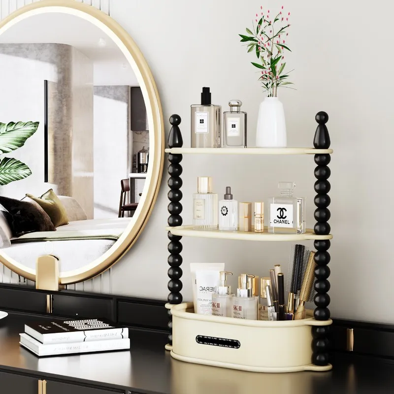 Retro bedroom vanity, makeup and skincare storage shelf, suitable for living room, dining room, or bathroom, with a high-end aes