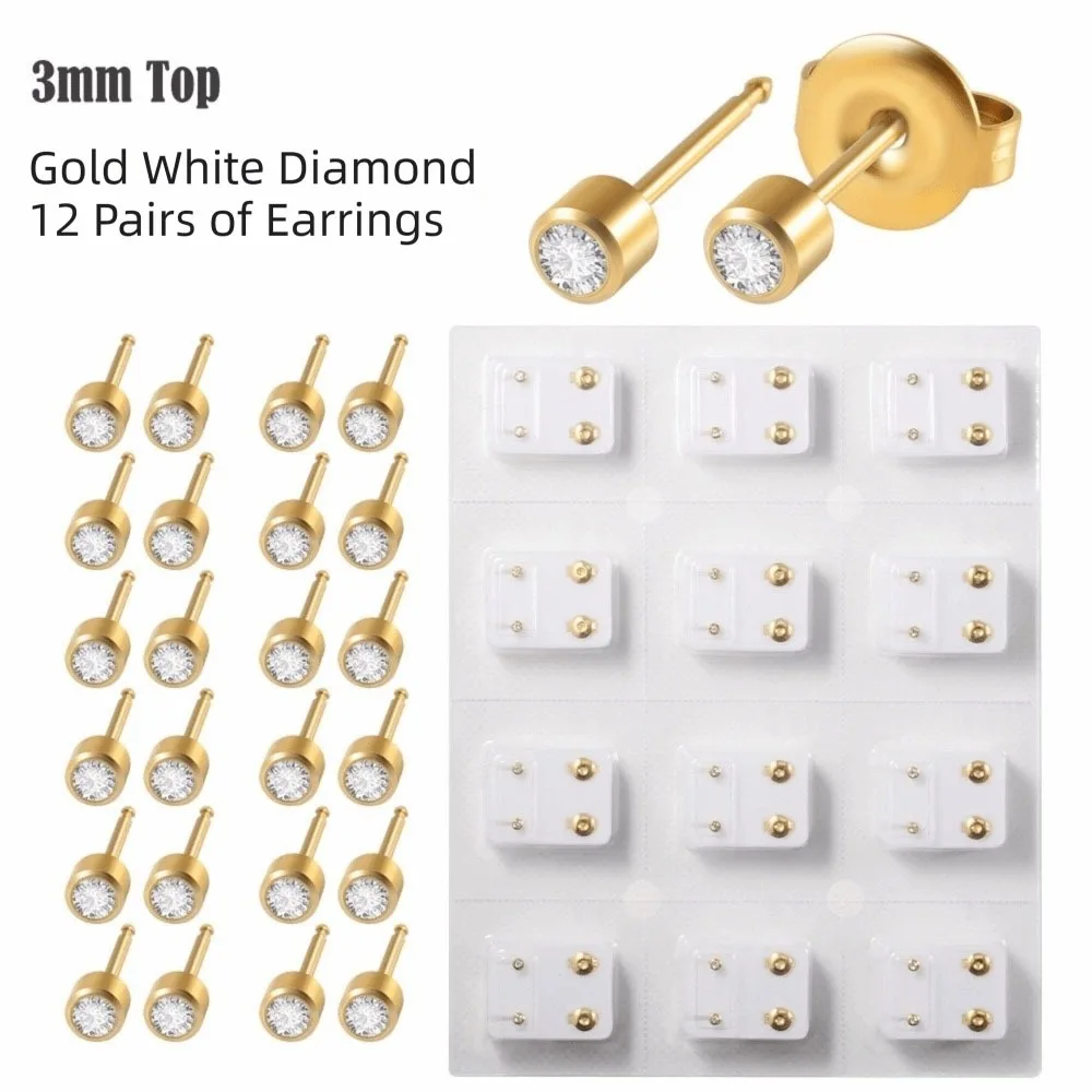 3mm/4mm TOP Ear Piercing Tool Kit Stainless Steel Stars Rhinestone Stud Earrings Rhinestone Inlay Minimalist Ear Piercing Tool