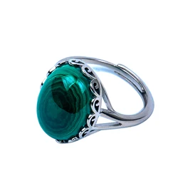 Genuine Malachite Stone Rings Adjustable Size Natural Gem Gemstone Rings for Women Men Fashion Crystal Jewelry Gift
