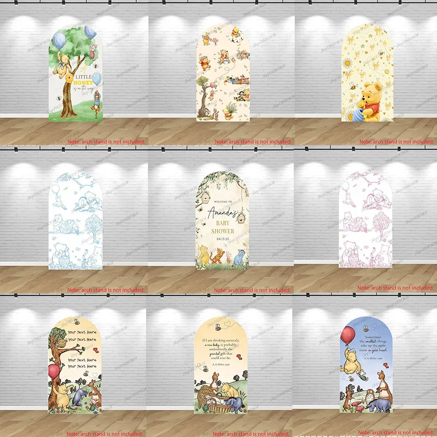 Housse d'arche Winnie l'ourson pour baby shower, personnalisée en Spandex, avec motifs Eeyore, Piglet, Pooh, Tigger, pour toile de fond d'arche et d'anniversaire sur le thème du miel