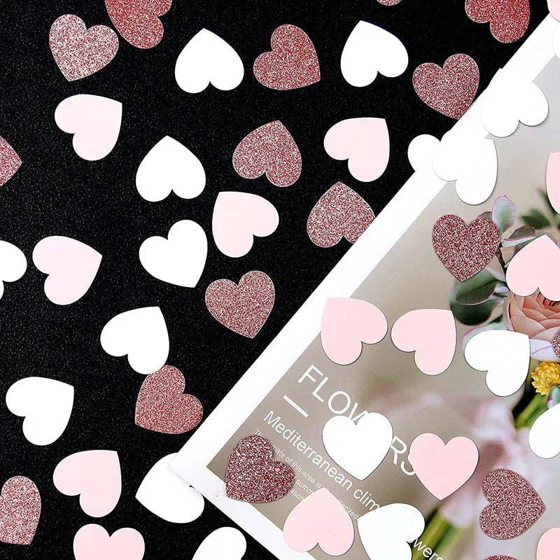 100pcs/bag Glitter Rose Gold Pink White Love Heart Confetti Birthday Party Table Decoration Engagement Wedding Party Supply