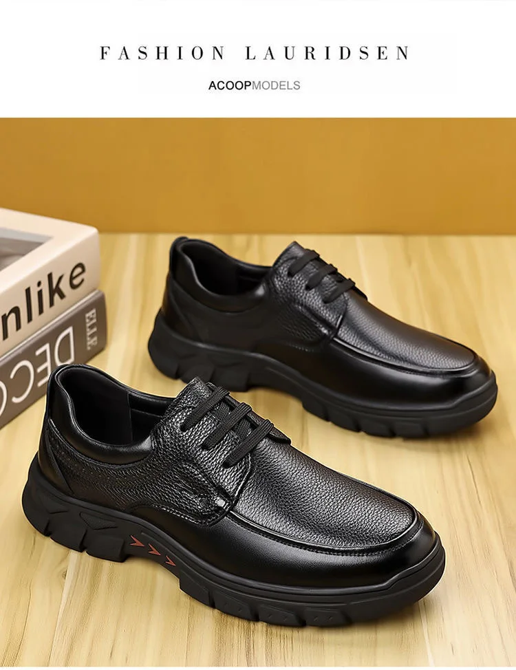 Herren Business-Schuhe mit weicher Sohle, rutschfest, strapazierfähig, Schnürschuhe aus Leder im britischen Stil, lässige, trendige Vater-Schuhe – Detail 18